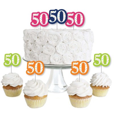 Big Dot of Happiness 50th Birthday - Cheerful Happy Birthday - Dessert Cupcake Toppers - Fiftieth Birthday Party Clear Treat Picks - Set of 24