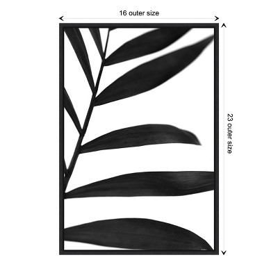 Black and White Palm Frond Canvas Print with Black Frame, 16 x 23 Inches