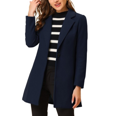 INSPIRE CHIC Women's Regular Fit Notched Lapel Long Sleeve Buttoned Classic Coat Deep Blue Medium