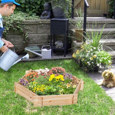 Vince39"x36"x6"Wooden Garden Bed, Hexagon Screwless Planter Box for Flowers, Herbs and Vegetables, Patio Outdoor Furniture - The Pop Home