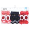 Hudson Baby Infant Girl Headband and Socks Giftset, Navy Coral, One Size - 2 of 4