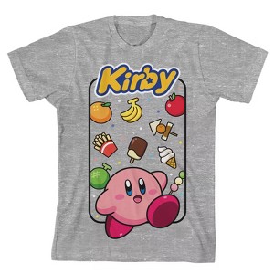 Seven Times Six Nintendo Kirby Shirt Boys' Fun Food Print Background Graphic Crewneck Tee Grey - 1 of 4