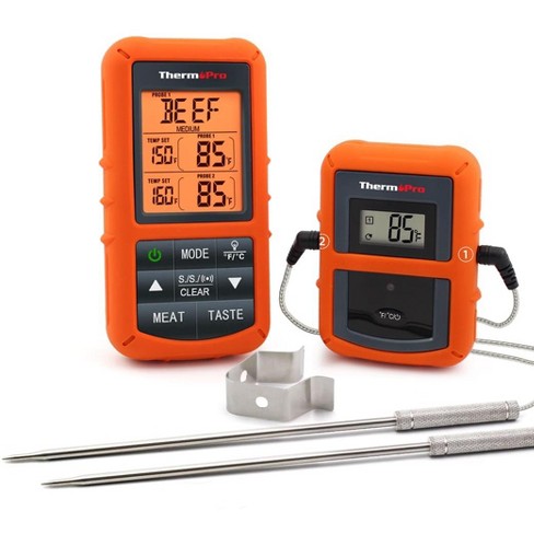 ThermoPro TP17W Digital Meat Thermometer with Dual Probes and Timer Mode  Grill Smoker Thermometer with Large LCD Display in Red
