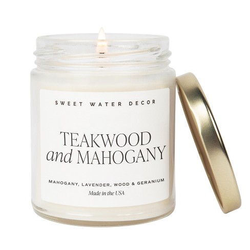 Sweet Water Decor Teakwood And Mahogany 9oz Clear Jar Soy Candle