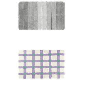 Unique Bargains 2Pcs Plush Gradient Striped Microfiber Shaggy Bathroom Mat - 1 of 4