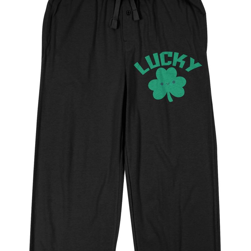 St. Patrick's Day Lucky Clover Men's Black Sleep Pajama Pants, 2 of 4