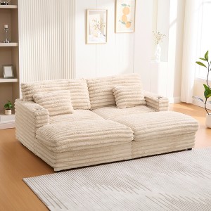 TinyHomie Oversized Double Chaise Lounge Sofa 83.5" Sofa Bed Cloud Couch with Two Supportive Pillows, USB Ports and Cup Holders - 1 of 4