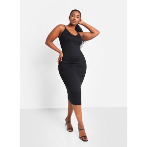 Rebdolls Women's Essential V Neck Midi Bodycon Dress - 1 of 4