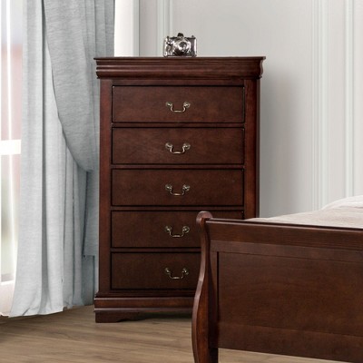 Lycvki Dark Cherry Wood Dresser with 5 Drawers