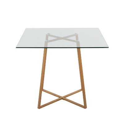 36" Natural Wood and Glass Square Dining Table