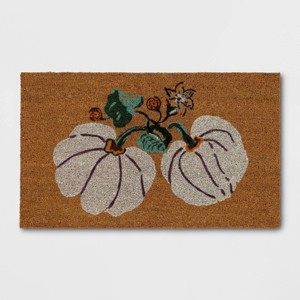 1'6"x2'6" Pumpkin Floral Coir Doormat White - Threshold™: Outdoor Front Door Mat, Botanical Pattern - 1 of 4