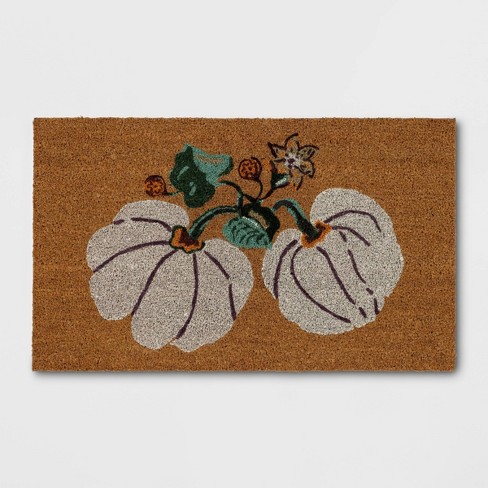 1'6"x2'6" Pumpkin Floral Coir Doormat White - Threshold™: Outdoor Front Door Mat, Botanical Pattern - image 1 of 4