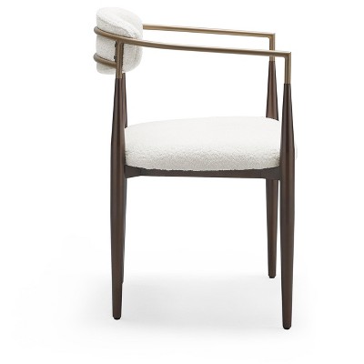 White Boucle Upholstered Arm Chair with Gold Metal Frame