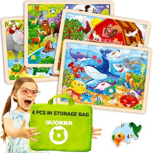 QUOKKA 24-48 pcs Wooden Puzzle Set - 4x Jigsaw Puzzle for Kids 4 5 6 Year Old - 1 of 4