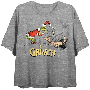 The Grinch & Max Women’s Athletic Heather Crew Neck Short Sleeve Crop Top - 1 of 4