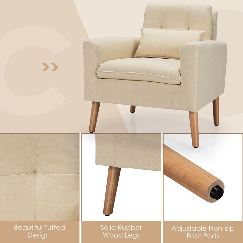 Tangkula 2PCS Accent Armchair Single Sofa Chair Home Office w/ Waist Pillow Beige, 5 of 10