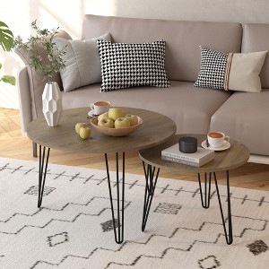NicBex 28" Round Nesting Coffee Tables Set of 2, Wooden Top with Sturdy Iron Legs, Rustic Side Tables for Living Room & Bedroom - 1 of 4