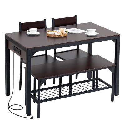 Finnhomy 43.3” Dining Table Set for 4 with LED Lights & USB-C Outlet, Modern Kitchen Table with Bench & 2 Chairs
