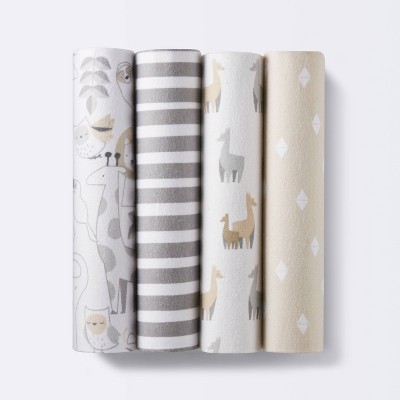 Image of Flannel Baby Blankets Animals 4pk - Cloud Island™ Tan/Gray