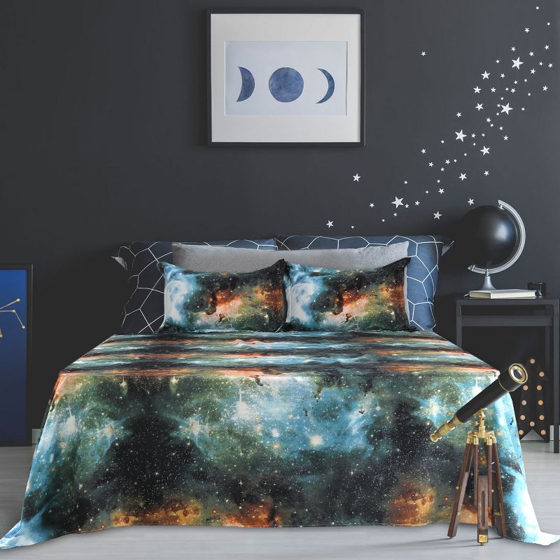 PiccoCasa Queen Polyester Galaxy Stars Themed Bedding Sets 4 Pcs, 2 of 6