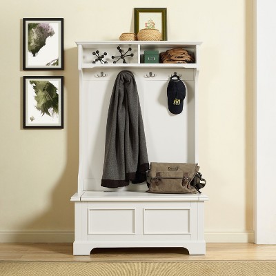 White Hall Tree with Storage Bench and Hooks