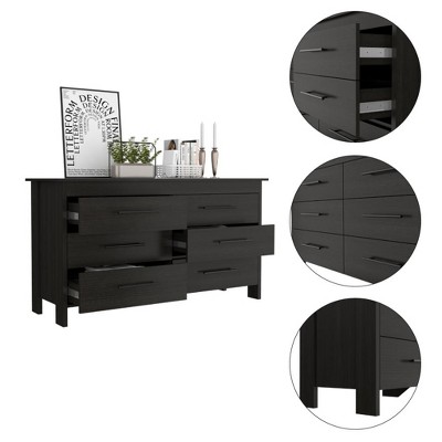 Elegant Black Double Roller 6-Drawer Dresser in Sleek White