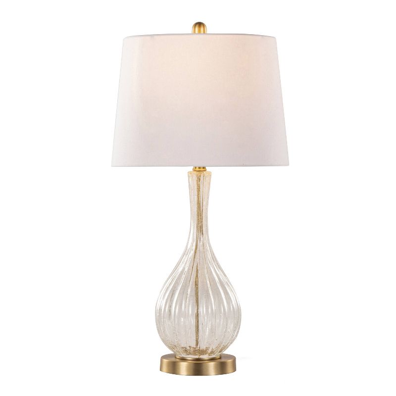 LumiSource (Set of 2) Jenny 27.25&#34; Contemporary Glass Table Lamps Clear Crackle Glass Gold Metal and White Linen Shade from Grandview Gallery, 3 of 8