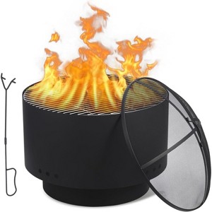 Acekool 26" Wood Burning Fire Pit with Grill & Cover - Outdoor Camping & Backyard Fireplace - 1 of 4