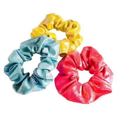 Lily Frilly Faux Leatherette Scrunchie Set - Yellow/Pink/Blue