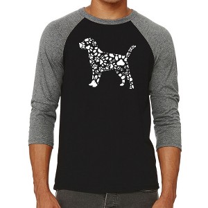 LA Pop Art Men's Raglan Baseball Word Art T-shirt - Dog Paw Prints - 1 of 4