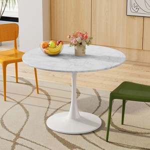 Round Dining Table with Printed Wood Grain Table Top,Metal Base Pedestal Kitchen Table for 4-6 Person for Kitchen Small Space-Maison Boucle - 1 of 4