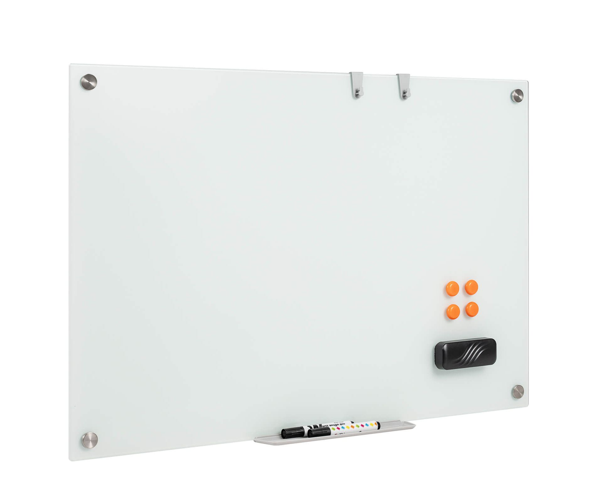 Costway 36 x 24 Inches Glass Whiteboard w/Eraser Removable Tray 2 Markers 4 Magnets