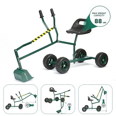 Hunter Green Metal Sandbox Ride-On Excavator with Rubber Wheels
