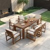Outdoor 7-Piece Dining Set, Dining Table with Umbrella Hole, Dining Cahirs with Wood Frame and Polyester Cushions-Coolbibila - 2 of 4