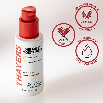 Thayers Remedies 80 Hour Hydrating Milky Liquid Moisturizer with Hyaluronic Acid - 2.5 fl oz: For Face, Normal to Very Dry Skin, Paraben-Free, Vegan