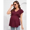 Coolmee Womens Maternity Summer Ruffle Short Sleeve Tops Shirts Casual V Neck High Waist Pregnancy Tunic Blouse - 2 of 4