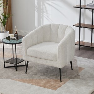Airsurfer 29.9'' Modern Upholstered Chenille Accent Chair with Metal Legs, Channel Tufted Lounge Chair Single Sofa Round Leisure Armchair - 1 of 4