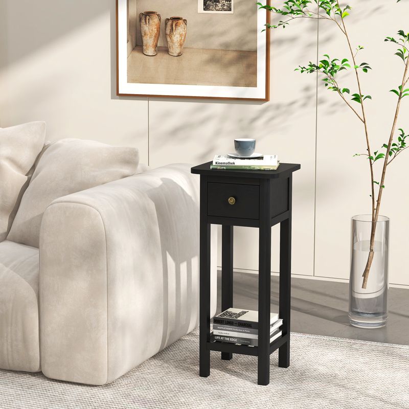 Costway Solid Wood Side Table Telephone Table with Drawer & Open Shelf for Living Room, 2 of 11