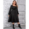 Women's Plus Size Sweetheart Neckline Dress Puff Long Sleeve A Line Slit Hem Midi Dress - 4 of 4