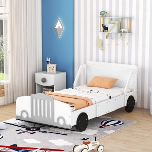 CAVINAS Twin/Full Size Car-Shaped Platform Bed with Wheels,Plywood Bed Frame for Kids Room,Bedroom - 1 of 4