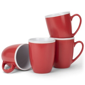 Elanze Designs Solid Color Red White Interior 16 ounce Matte Ceramic Mugs Matching Set of 4 - 1 of 4