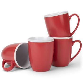 Elanze Designs Solid Color Red White Interior 16 ounce Matte Ceramic Mugs Matching Set of 4