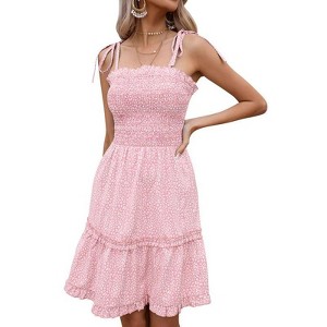 Coolmee Womens Summer Floral Boho Flowy Dresses Short Sleeveless Ruffle Spaghetti Strap Mini Dress Pink  leopard XXL - 1 of 4