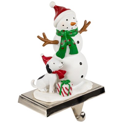 6" Snowman and Puppy Christmas Stocking Holder with Metal Base
