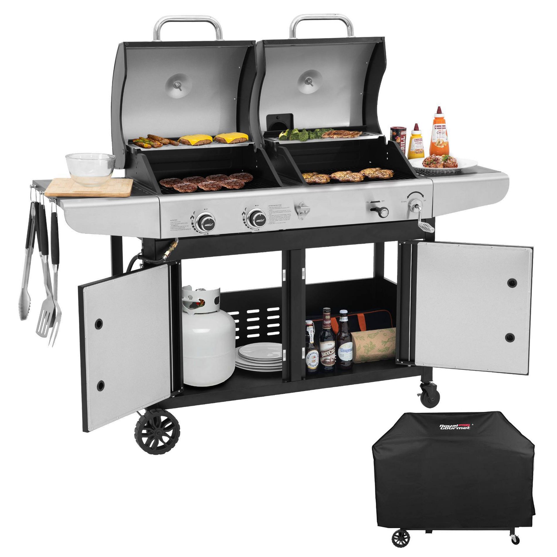 RoyalGourmet 2-Burner Gas and Charcoal Combo Grill with Cover ZH3002CTG Black