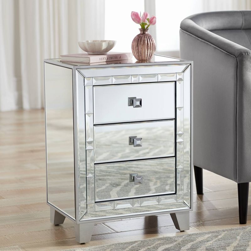 Studio 55D Modern Glam Mirrored Rectangular Accent Table 19" x 13 3/4" with Drawer Silver Mirror Glass for Living Room Home House, 2 of 10