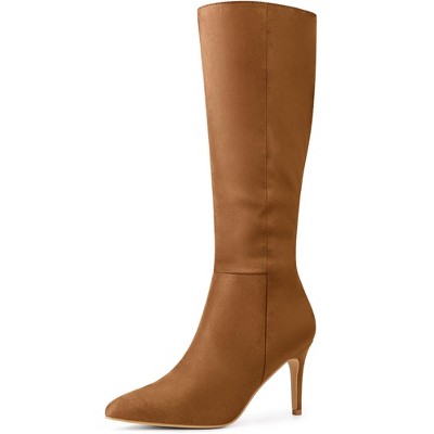 Perphy Women's Pointed Toe Side Zip Stiletto Heel Knee High Boots