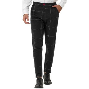 Lars Amadeus Men's Slim Fit Business Flat Front Plaid Dress Pants Checked Trousers - 1 of 4