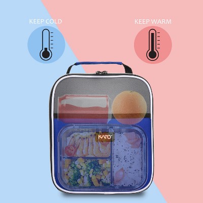 Small Blue and Gray Insulated Polyester Lunch Tote
