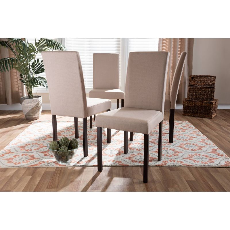 Set of 4 Andrew Contemporary Espresso Wood Finish Fabric Dining Chairs Beige - Baxton Studio: Upholstered, Armless, Foam Padded, 5 of 8
